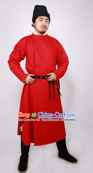 Asian China Tang Dynasty Swordsman Costume Red Robe, Traditional Ancient Chinese Imperial Bodyguard Clothing for Men
