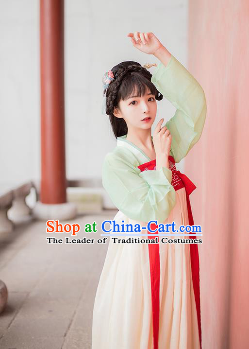 Asian China Tang Dynasty Princess Slip Skirt Costume, Traditional Ancient Chinese Young Lady Embroidered Hanfu Clothing for Women