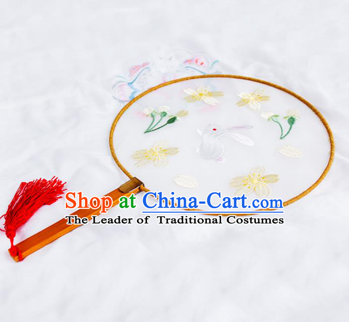 Asian Chinese Palace Lady Round Fans, Traditional China Handmade Hanfu Embroidered Fan for Women