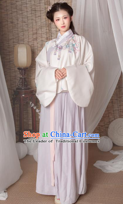 Asian China Ming Dynasty Imperial Princess Costume, Traditional Ancient Chinese Hanfu Embroidered Clothing for Women