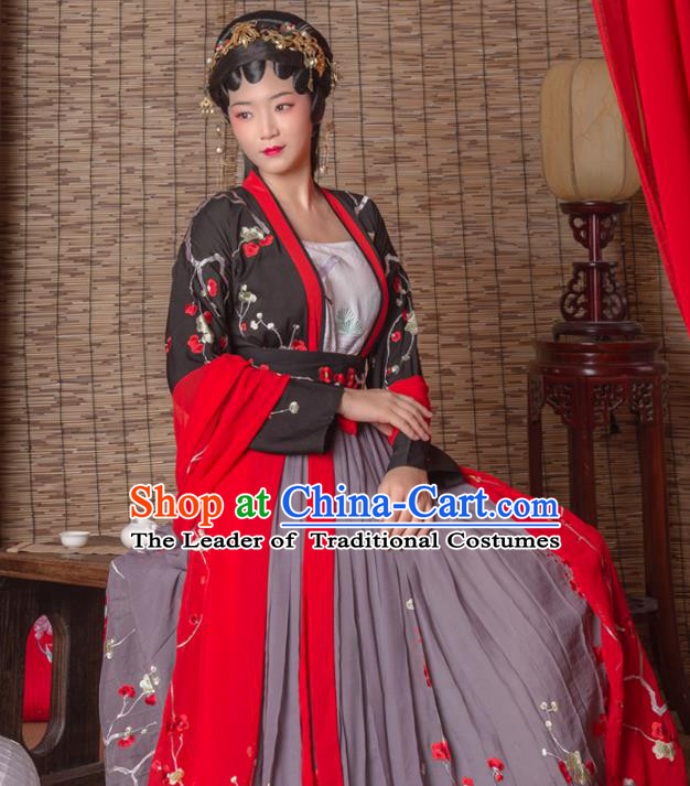 Asian China Tang Dynasty Imperial Consort Costume Complete Set, Traditional Ancient Chinese Imperial Princess Hanfu Embroidered Clothing for Women