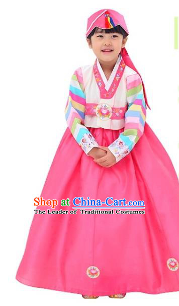 Traditional Korean National Girls Handmade Court Embroidered Clothing, Asian Korean Apparel Hanbok Embroidery Costume for Kids