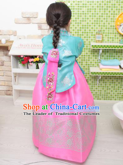 Traditional Korean Hair Accessories Bride Embroidered Pink Hair Clasp, Asian Korean Fashion Wedding Headwear for Kids