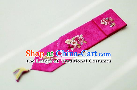 Traditional Korean Hair Accessories Embroidered Flowers Purple Hair Ribbon, Asian Korean Fashion Wedding Headband for Kids