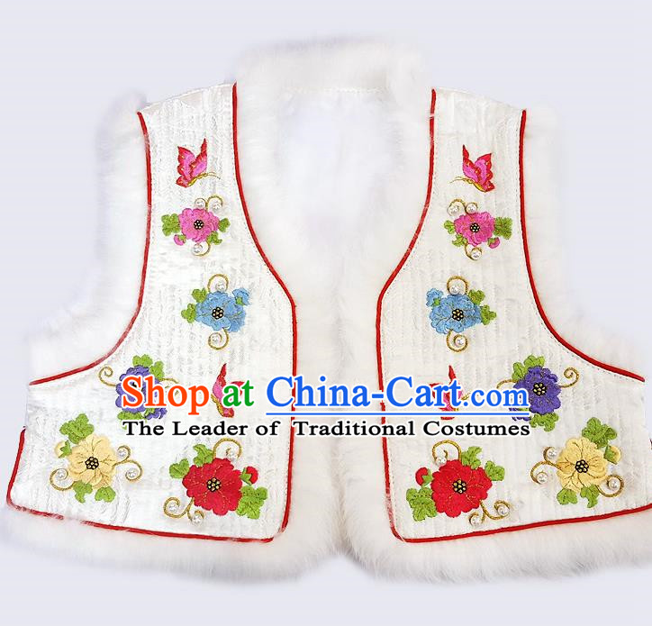 Traditional Korean National Handmade Court Embroidered White Vest, Asian Korean Bride Waistcoat Costume for Kids