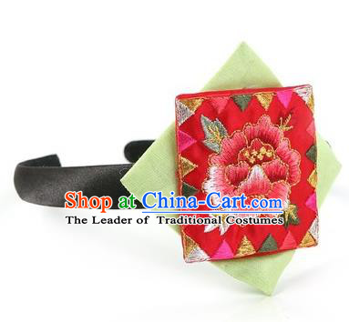 Traditional Korean Hair Accessories Embroidered Hair Clasp, Asian Korean Fashion Wedding Red Headband for Kids