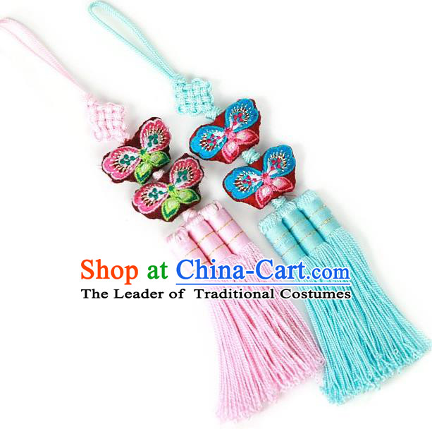 Traditional Korean Accessories Embroidered Waist Pendant, Asian Korean Fashion Wedding Butterfly Tassel Waist Decorations for Kids