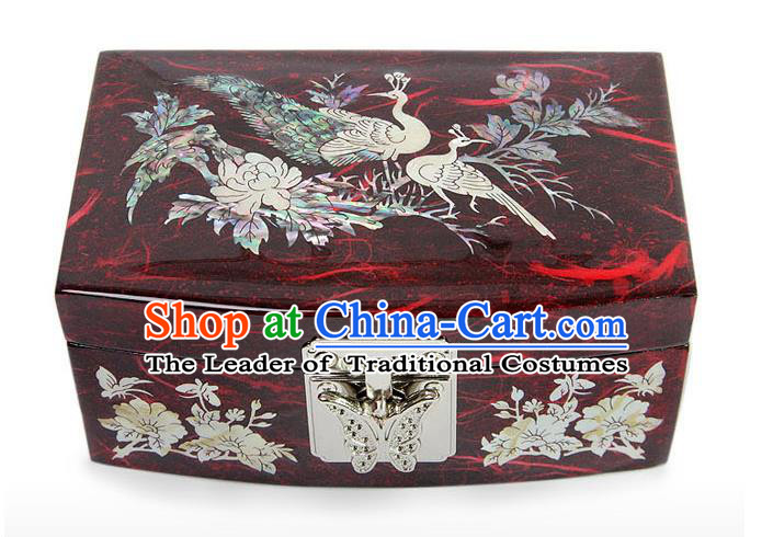 Traditional Korean Craft Hand Embroidery Cosmetic Container Red Shell Dowry Box, Asian Korean Wedding Jewellery Case for Women
