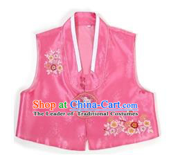 Traditional Korean Handmade Hanbok Pink Embroidered Vest, Asian Korean Apparel Hanbok Embroidery Bride Waistcoat for Girls