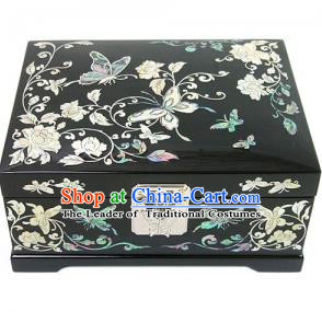 Traditional Korean Craft Handmade Printing Butterfly Shell Cosmetic Container, Asian Korean Wedding Jewellery Box for Women
