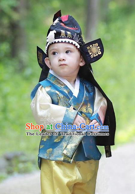 Traditional Korean Hair Accessories Embroidered Hats, Asian Korean Fashion National Boys Headwear for Kids