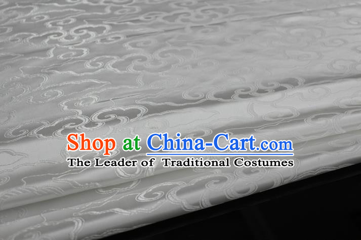 Chinese Traditional Ancient Costume Palace Auspicious Clouds Pattern Cheongsam Mongolian Robe White Brocade Tang Suit Fabric Hanfu Material