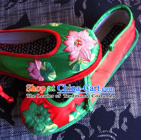 Traditional Chinese Ancient Princess Cloth Shoes Embroidered Shoes, China Handmade Embroidery Lotus Hanfu Shoes for Women