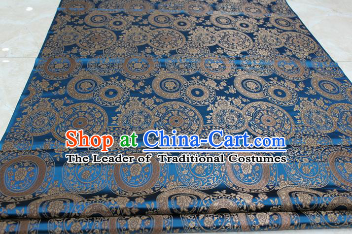 Chinese Traditional Ancient Costume Palace Peony Pattern Mongolian Robe Blue Brocade Tang Suit Fabric Hanfu Material