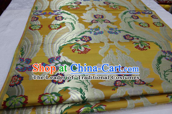 Chinese Traditional Ancient Costume Palace Pattern Mongolian Robe Yellow Nanjing Brocade Cheongsam Satin Fabric Hanfu Material