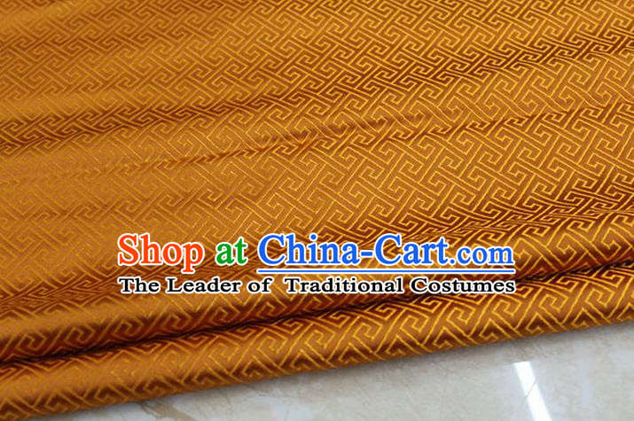 Chinese Traditional Ancient Costume Palace Back Pattern Orange Brocade Cheongsam Satin Mongolian Robe Fabric Hanfu Material