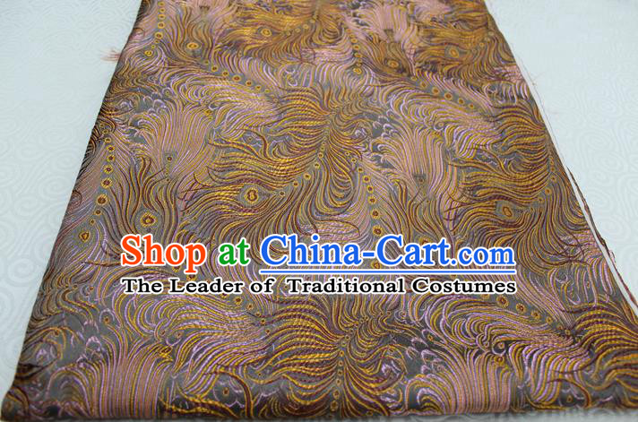 Chinese Traditional Ancient Costume Palace Feather Pattern Tang Suit Yellow Brocade Cheongsam Satin Fabric Hanfu Material