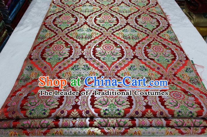 Chinese Traditional Ancient Costume Palace Pattern Cheongsam Red Nanjing Brocade Xiuhe Suit Satin Fabric Hanfu Material