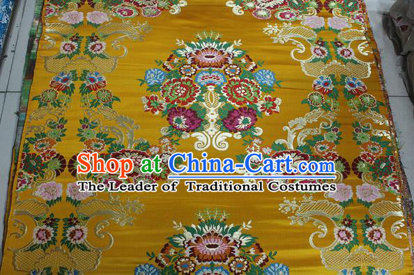 Chinese Traditional Ancient Costume Palace Pattern Yellow Brocade Tang Suit Satin Cheongsam Fabric Hanfu Material