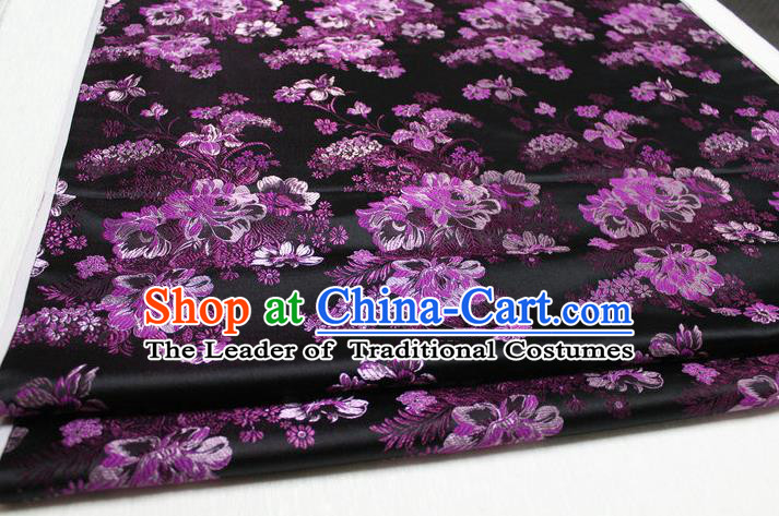 Chinese Traditional Ancient Costume Palace Flowers Pattern Black Brocade Tang Suit Satin Cheongsam Fabric Hanfu Material