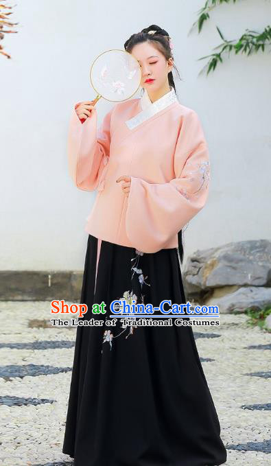 Traditional Chinese Ming Dynasty Nobility Lady Princess Hanfu Embroidered Paeonia Lactiflora Clothing for Women