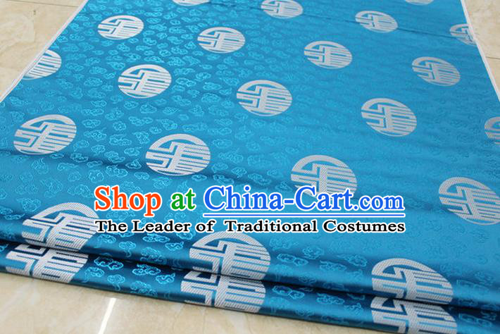 Chinese Traditional Ancient Costume Royal Printing Pattern Tang Suit Mongolian Robe Blue Brocade Satin Fabric Hanfu Material