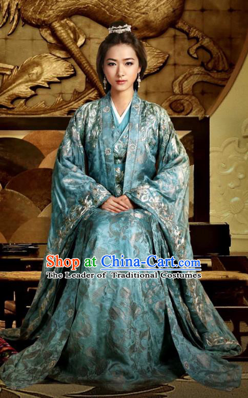 Traditional Ancient Chinese Tang Dynasty Palace Senior Concubine Embroidered Dress Costume and Headpiece Complete Set for Women