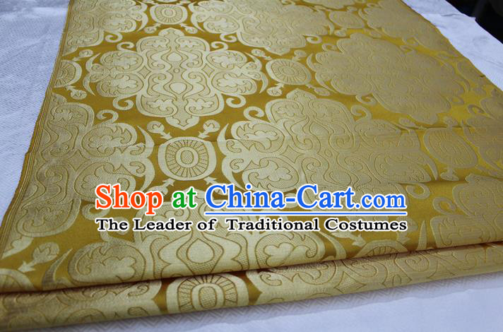 Chinese Traditional Ancient Costume Royal Palace Pattern Mongolian Robe Yellow Brocade Satin Fabric Hanfu Material