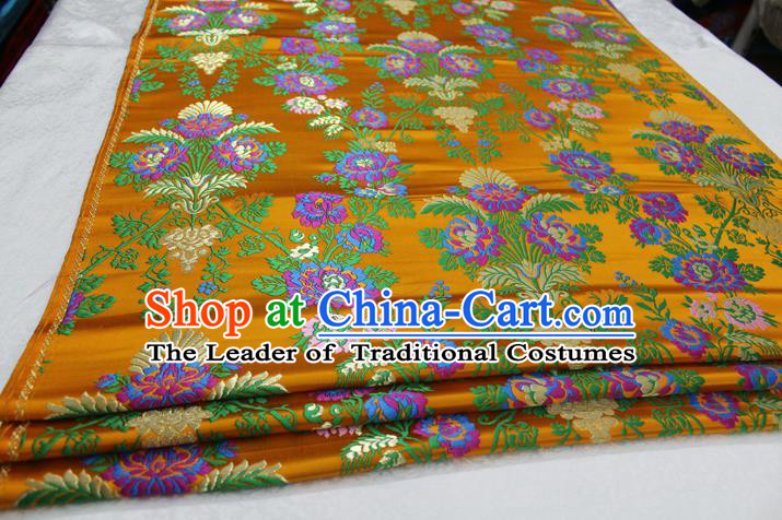 Chinese Traditional Ancient Wedding Costume Cheongsam Yellow Brocade Palace Pattern Xiuhe Suit Satin Fabric Hanfu Material