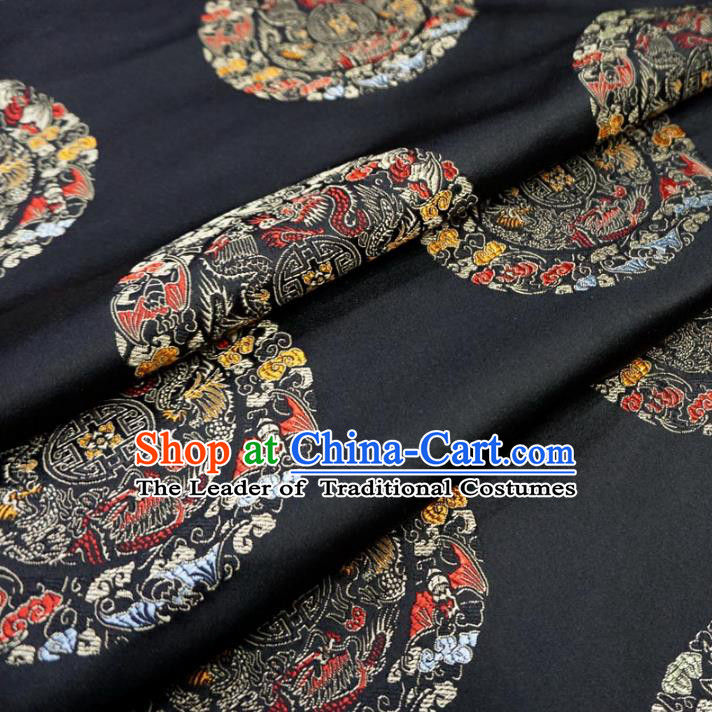 Chinese Traditional Royal Court Dragons Pattern Black Brocade Fabric Ancient Costume Tang Suit Cheongsam Hanfu Material