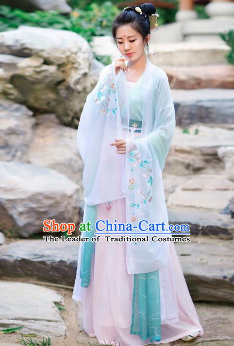 Traditional Chinese Tang Dynasty Palace Lady Wide Sleeve Cloak Hanfu Embroidered Costume for Women