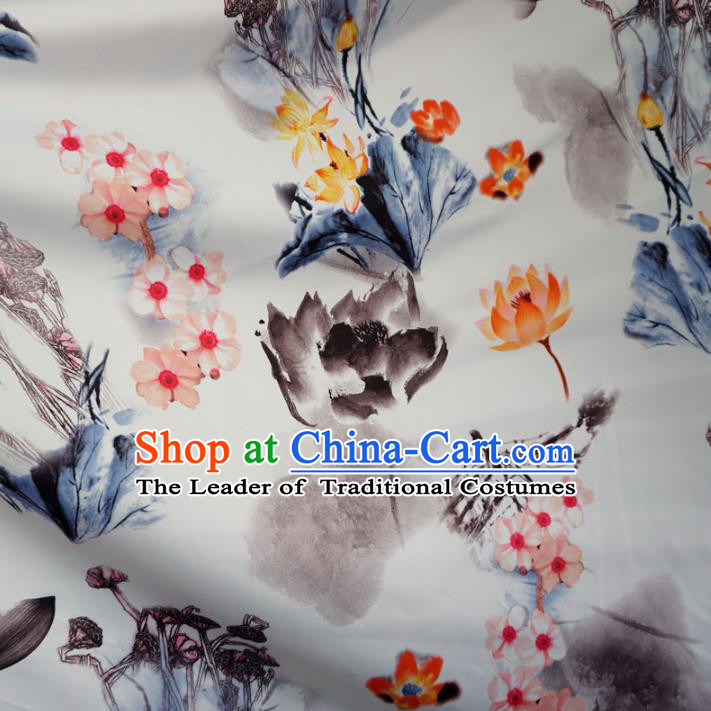 Chinese Traditional Ink Painting White Brocade Xiuhe Suit Fabric Ancient Costume Tang Suit Cheongsam Hanfu Material
