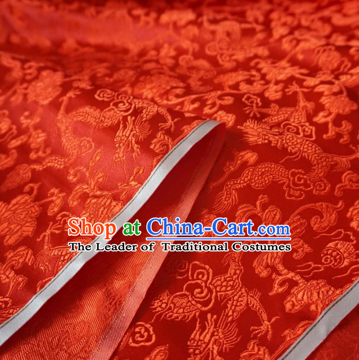 Chinese Traditional Palace Dragons Pattern Hanfu Red Brocade Fabric Ancient Costume Tang Suit Cheongsam Material