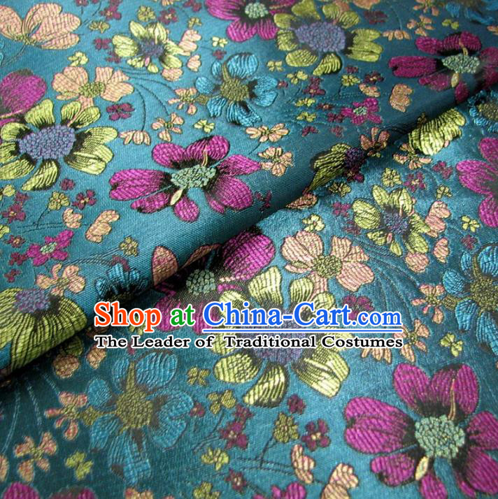 Chinese Traditional Palace Flowers Pattern Hanfu Blue Brocade Fabric Ancient Costume Tang Suit Cheongsam Material