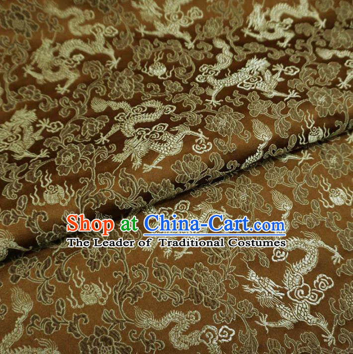 Chinese Traditional Palace Dragons Pattern Hanfu Brown Brocade Fabric Ancient Costume Tang Suit Cheongsam Material