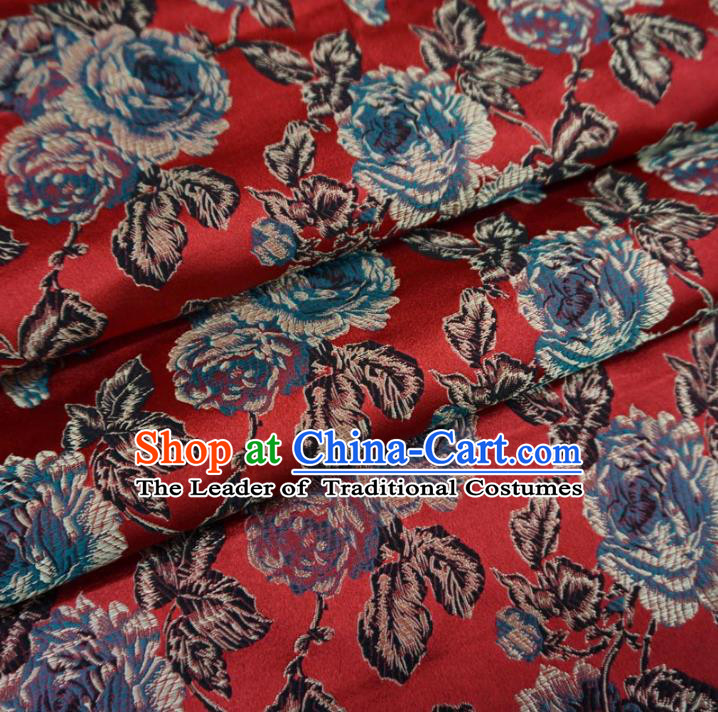 Chinese Traditional Palace Flowers Pattern Hanfu Red Brocade Fabric Ancient Costume Tang Suit Cheongsam Material