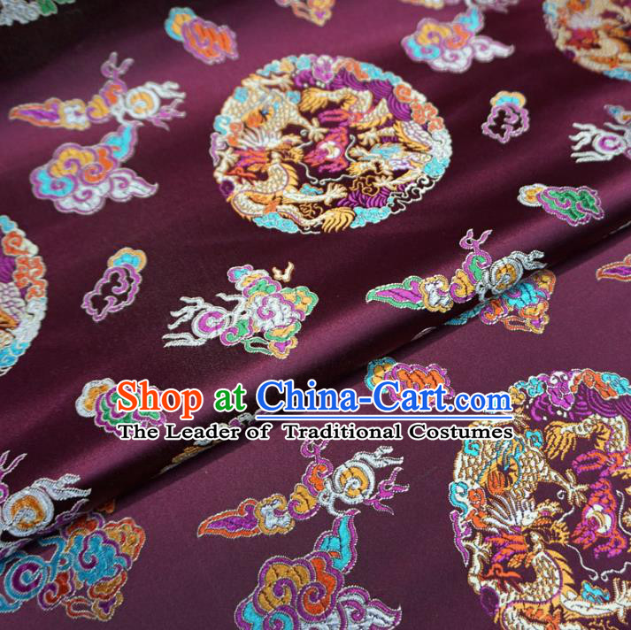 Chinese Traditional Palace Dragons Pattern Hanfu Purple Brocade Fabric Ancient Costume Tang Suit Cheongsam Material