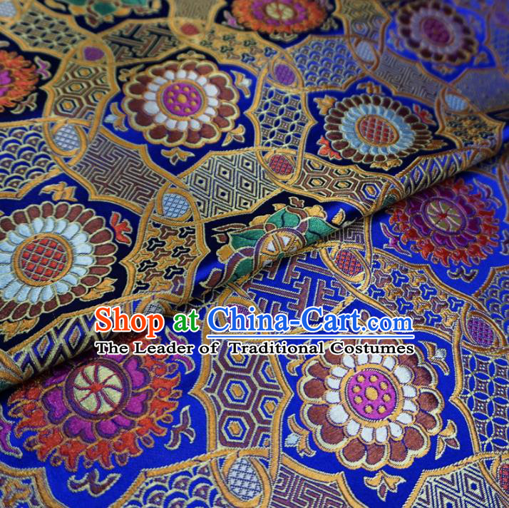 Chinese Traditional Palace Pattern Hanfu Blue Brocade Mongolian Robe Fabric Ancient Costume Tang Suit Cheongsam Material