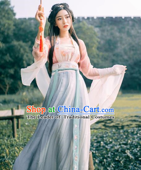 Traditional Chinese Tang Dynasty Princess Costume, China Ancient Palace Lady Hanfu Embroidered Clothing for Women
