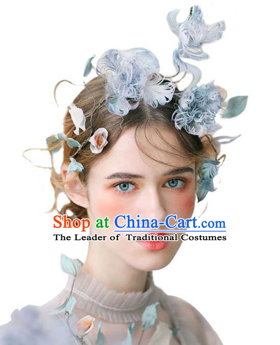 Chinese Traditional Bride Hair Jewelry Accessories Wedding Baroque Retro Blue Feather Hair Clasp for Women