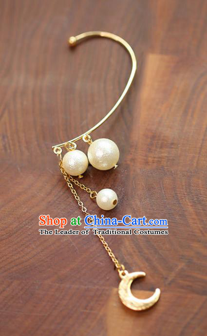 Chinese Traditional Bride Jewelry Accessories Eardrop Princess Wedding Tassel Pearls Moons Earrings for Women