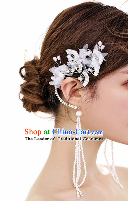 Chinese Traditional Bride Jewelry Accessories Eardrop Princess Wedding Crystal Fan Tassel Earrings for Women