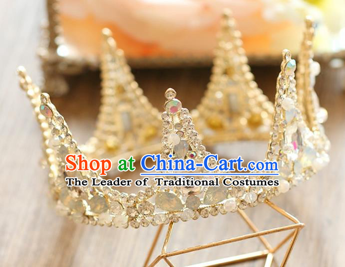 Chinese Traditional Hair Accessories Baroque Queen Hair Clasp Wedding Bride Crystal Round Royal Crown for Women