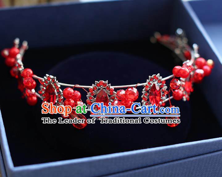 Chinese Traditional Bride Hair Jewelry Accessories Wedding Red Crystal Hair Clasp Headband for Women