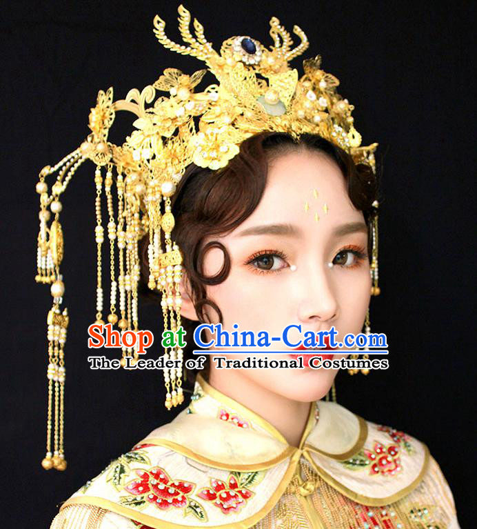 Chinese Hair Jewelry Accessories Xiuhe Suit Hairpins Headwear Headdress Hair Crown for Women