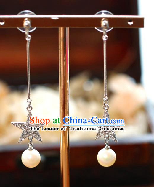 Chinese Traditional Bride Jewelry Accessories Eardrop Princess Wedding Crystal Star Tassel Earrings for Women