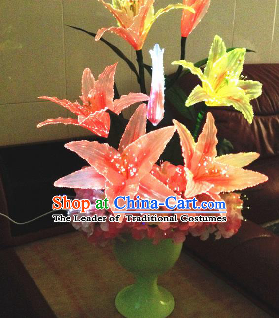 Chinese Traditional Electric LED Red Greenish Lily Flowers Lantern Desk Lamp Home Decoration Lights Loudspeaker Box