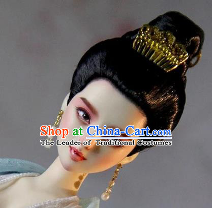 Chinese Traditional Silk Figurine Doll Hair Accessories Hairpins Tang Dynasty Princess Hair Comb Headwear