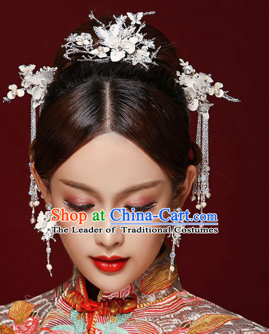Chinese Traditional Bride Hair Accessories Xiuhe Suit Tassel Step Shake Wedding Hairpins for Women