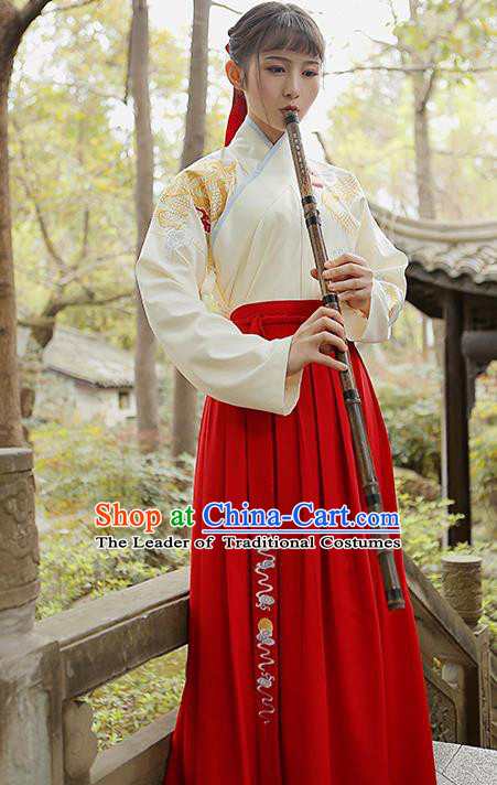Traditional Chinese Ancient Swordswoman Hanfu Clothing, China Han Dynasty Young Lady Embroidered Costume for Women